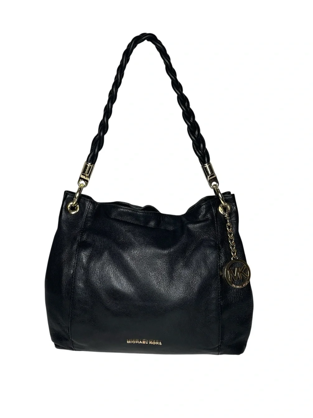 Michael Kors Naomi Hobo Slouchy Shoulder Bag Twist Braided Handle Black Leather